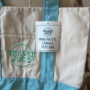 Trader Joe's Limited Edition Pastel Mini Blue and Cream Canvas Tote Bag